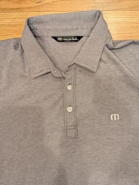 TravisMathew Polo Shirt Men’s Large Gray Stripe Pima Cotton Blend Golf Casual